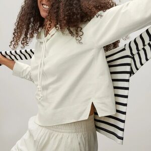 Everlane Cropped Lightweight Cream Hoodie